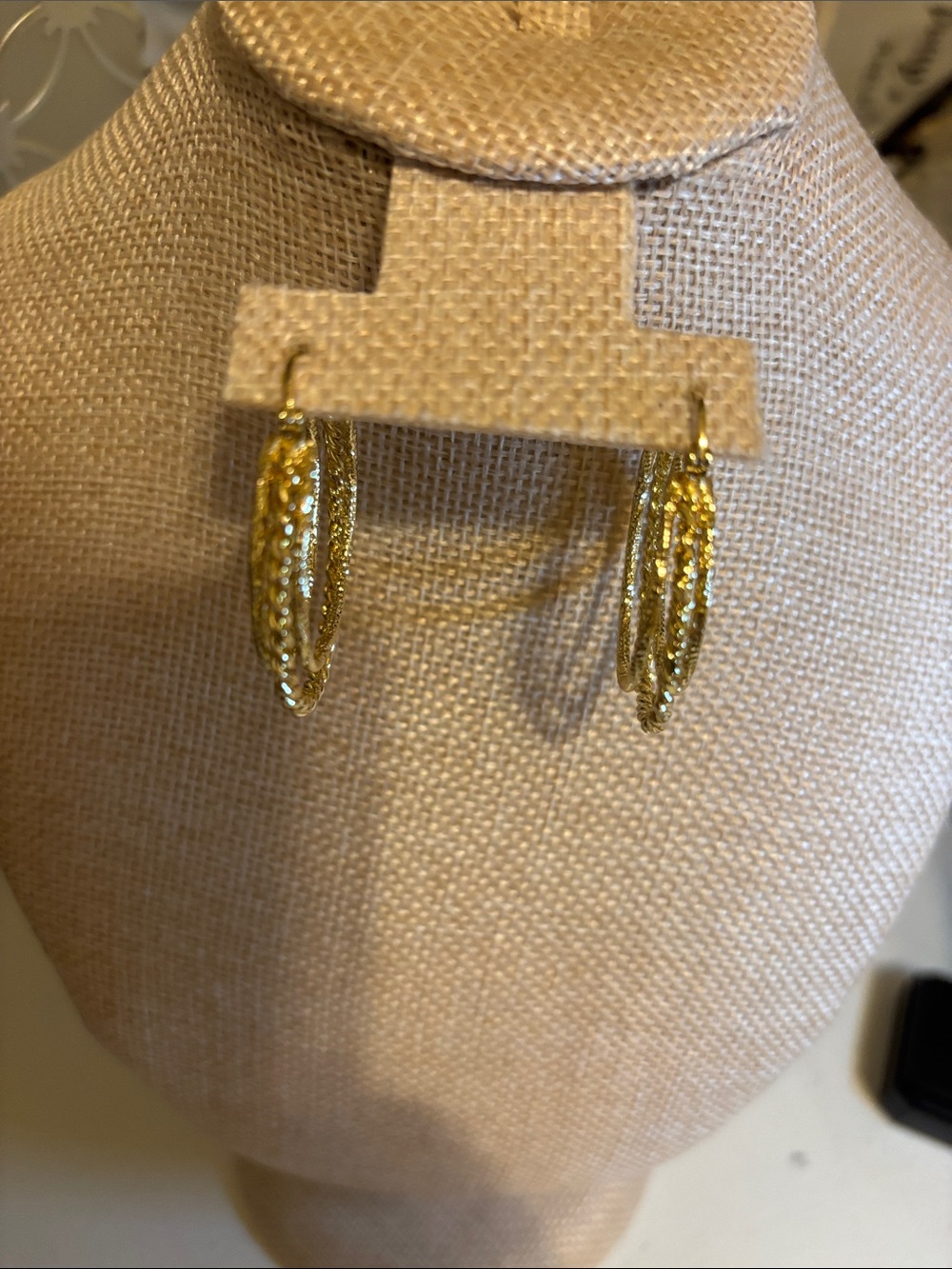 Gold Textured Hoop Earrings - Women Jewelry